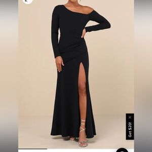 Lulu's Elegant Navy Blue One-Shoulder Dress